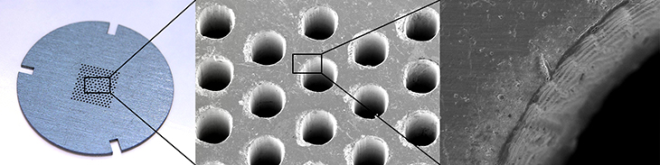 Laser-drilled holes in a tantalum collimator